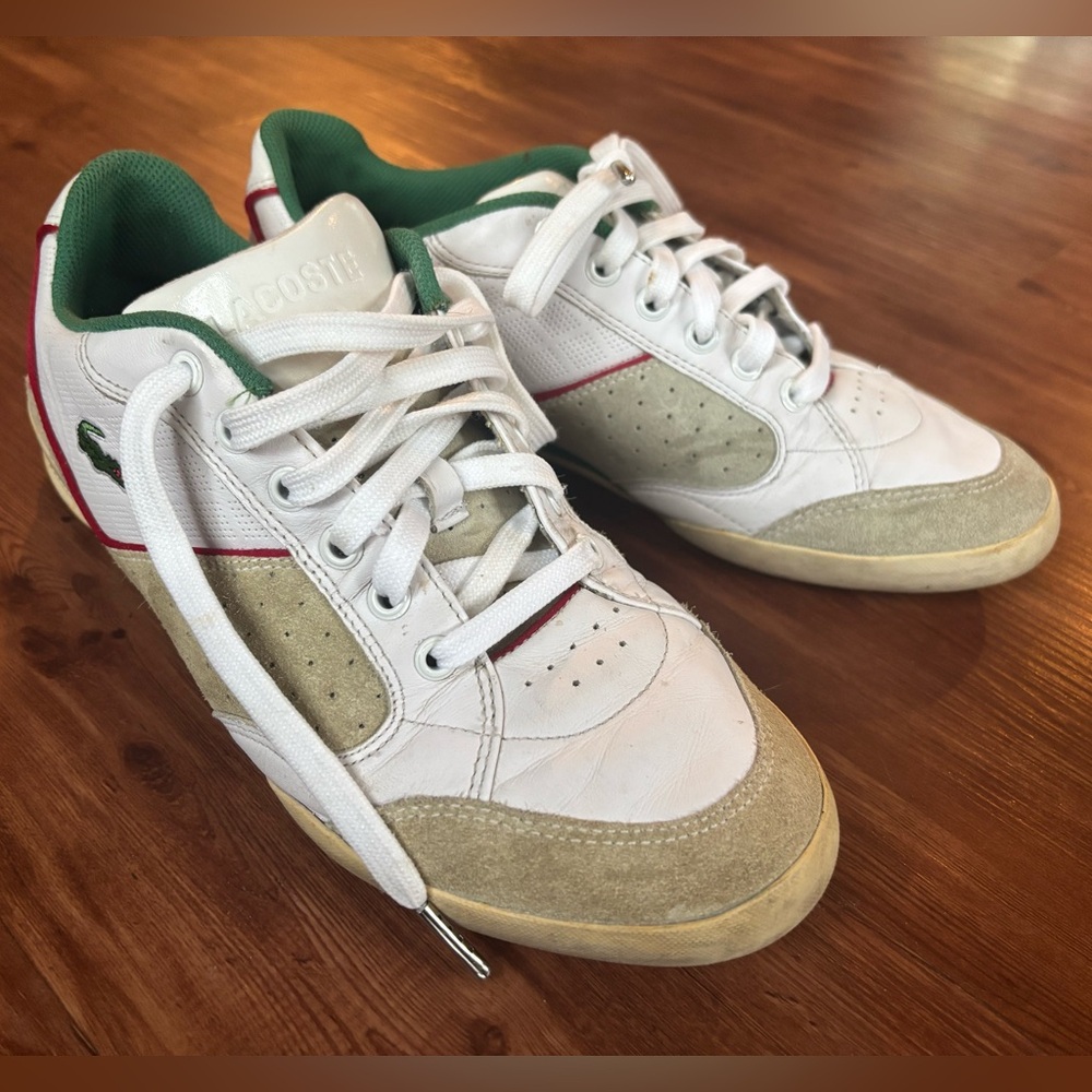 Vintage Lacoste Men's White and Green Sneakers